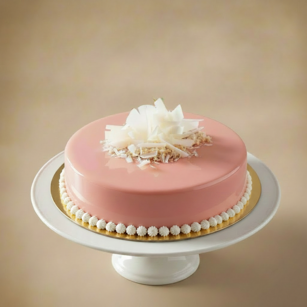 round blush pink cake strawberry vanilla flavour made in toronto top bakery blush pink and light in sweetness