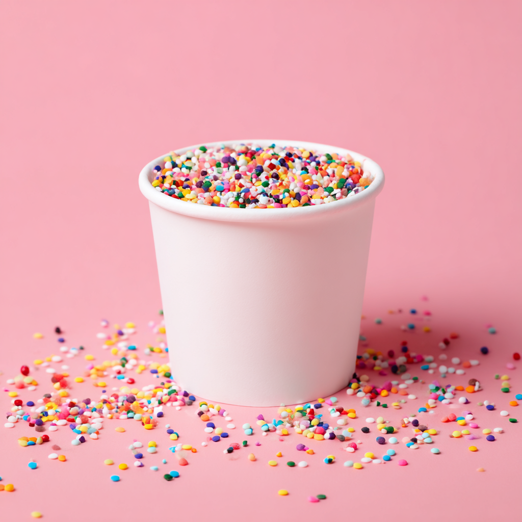 dot cup cake filled with colorful sprinkles 